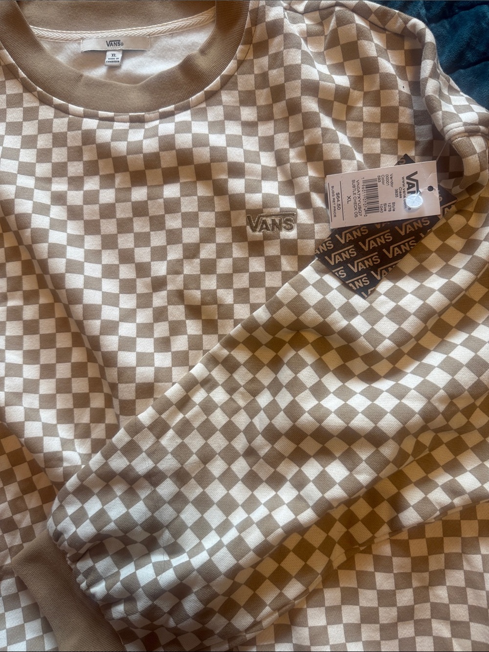 Vans Men's Checkerboard Crewneck Sweater - Tan and White